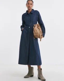 Indigo A Line Shirt Denim Dress
