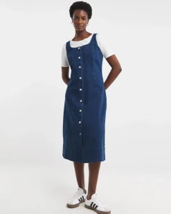 Indigo Denim Button Front Apron Dress