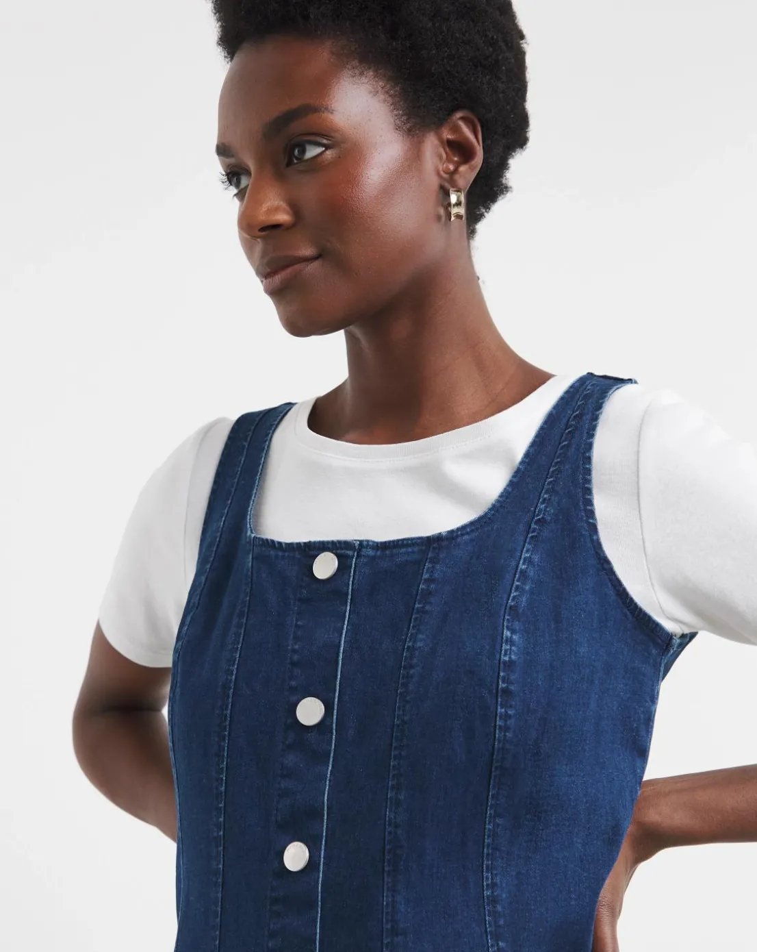 Indigo Denim Button Front Apron Dress