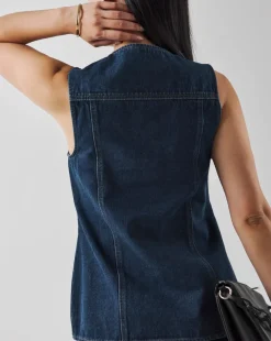 Indigo Denim Longline Waistcoat