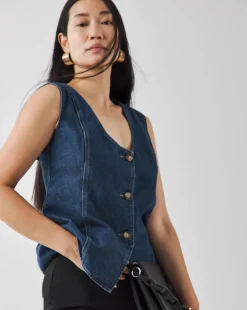 Indigo Denim Longline Waistcoat