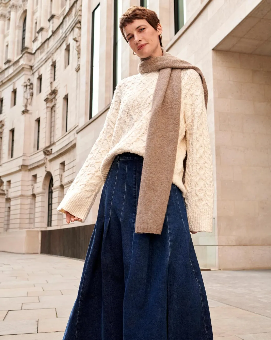 Indigo Maxi Pleat Detail Denim Skirt