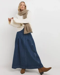 Indigo Maxi Pleat Detail Denim Skirt