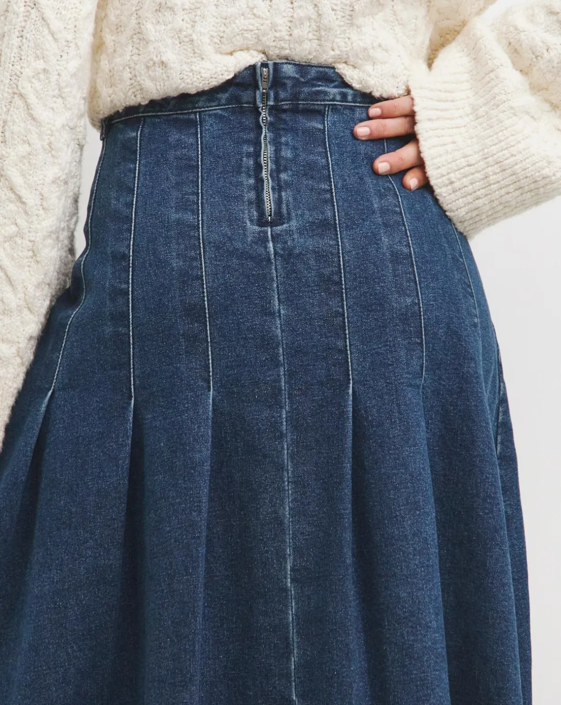 Indigo Maxi Pleat Detail Denim Skirt