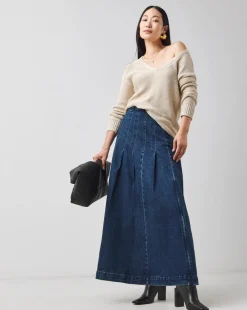Indigo Maxi Pleat Detail Denim Skirt