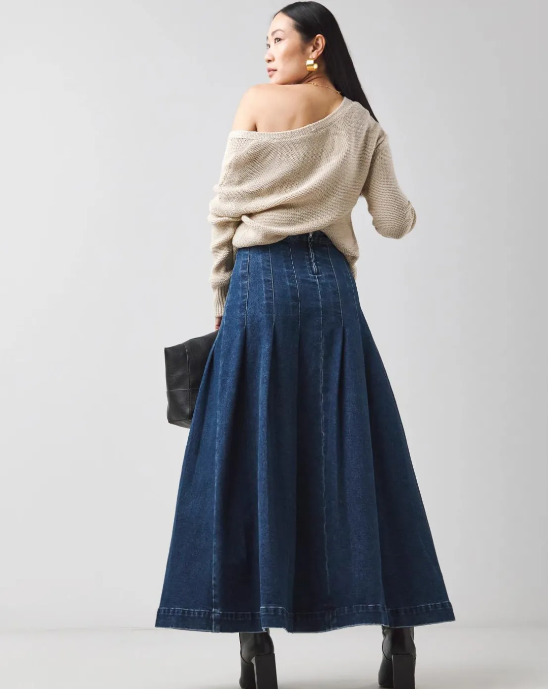 Indigo Maxi Pleat Detail Denim Skirt