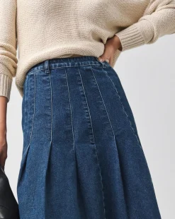 Indigo Maxi Pleat Detail Denim Skirt