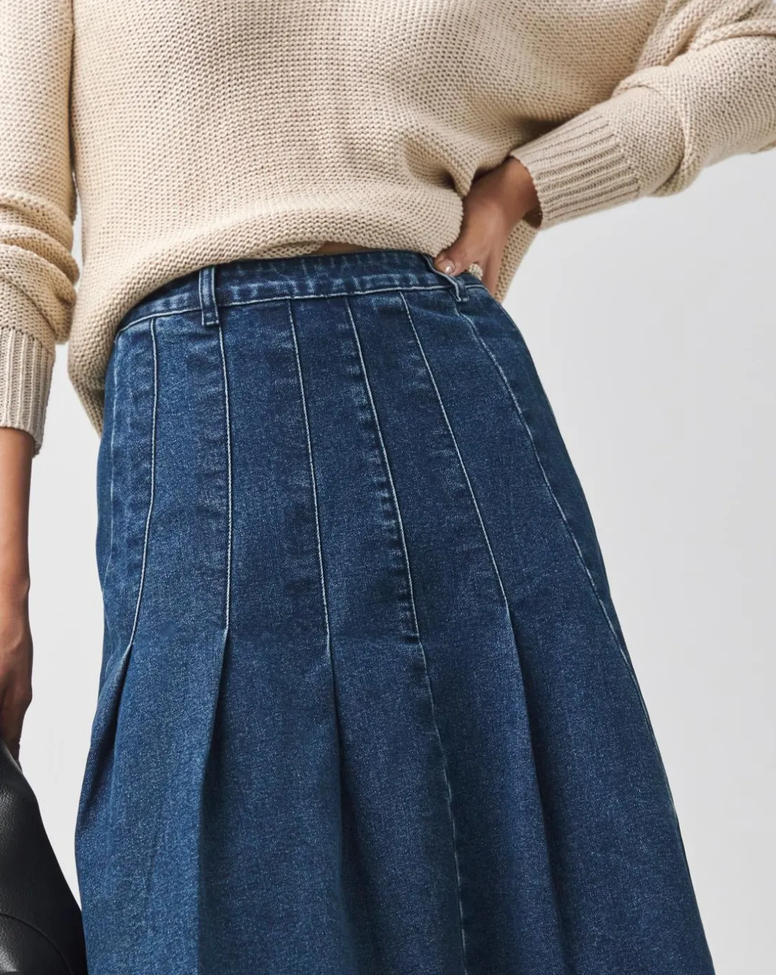 Indigo Maxi Pleat Detail Denim Skirt