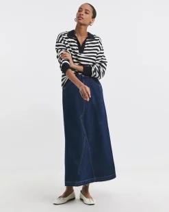 Indigo Raw Edge A Line Denim Skirt