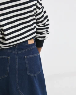 Indigo Raw Edge A Line Denim Skirt