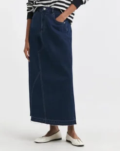 Indigo Raw Edge A Line Denim Skirt