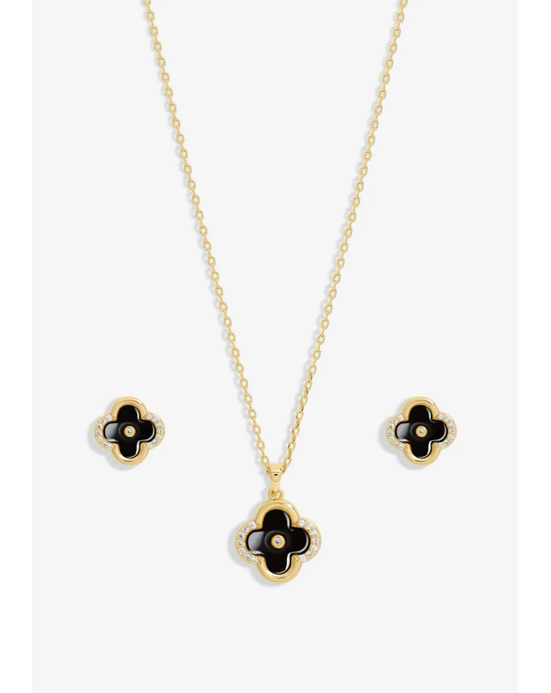 Inicio Gold Plated And Jet Enamel Clover Set - Gift Boxed