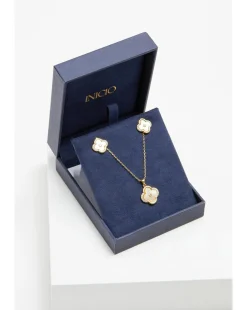 Inicio Gold Plated And Jet Enamel Clover Set - Gift Boxed