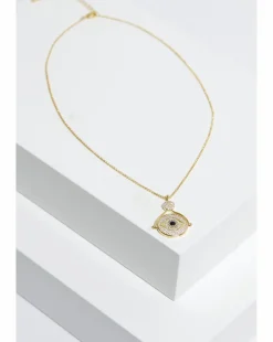 Inicio Gold Plated Evil Eye And Mother Of Pearl Spinning Pendant - Gift Pouch