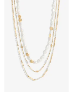 Inicio Gold Plated Semi Precious Pearl And Chain Layered Necklace - Gift Pouch