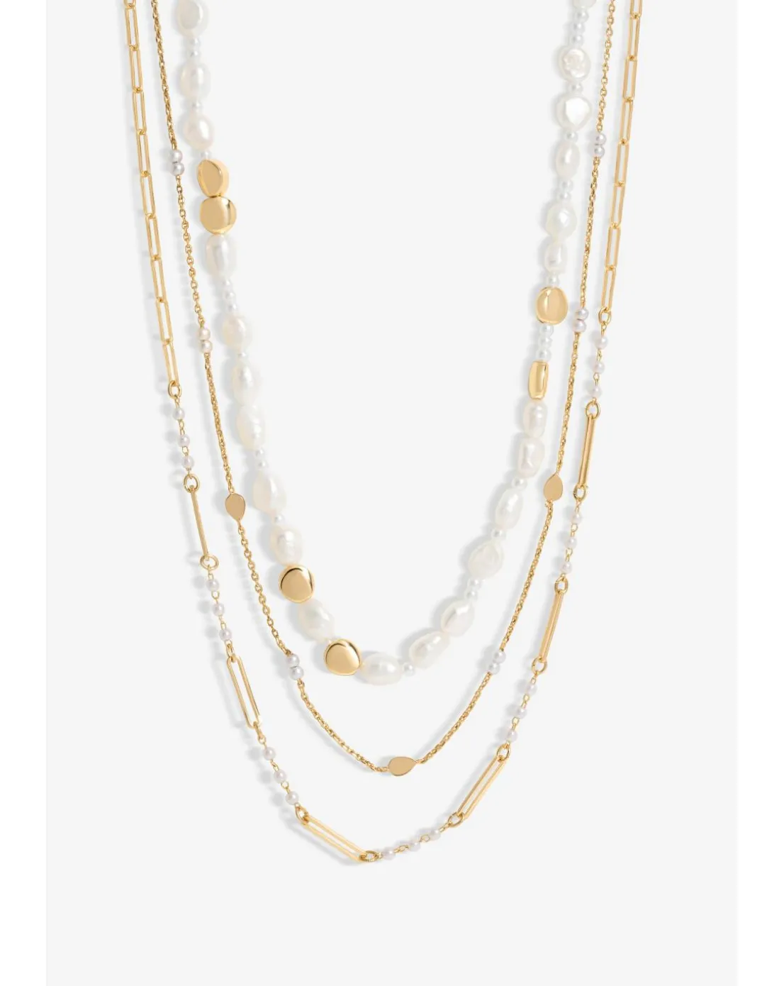 Inicio Gold Plated Semi Precious Pearl And Chain Layered Necklace - Gift Pouch