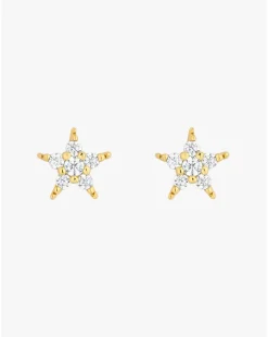 Inicio 14K Gold Plated Cubic Zirconia Star Stud Earrings - Gift Pouch