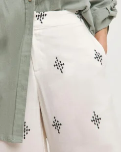 Ivory Embroidered Cotton Mix Culottes