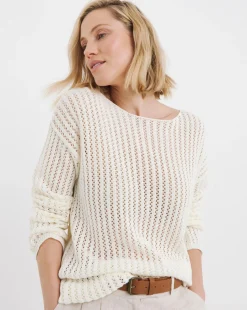 Ivory Long Sleeve Crew Neck Crochet Tunic