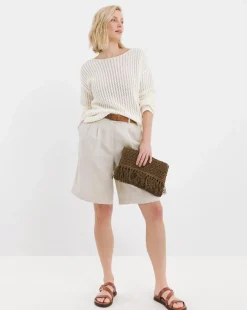 Ivory Long Sleeve Crew Neck Crochet Tunic