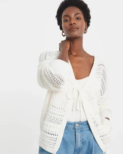 Ivory Tie Front Crochet Cardigan