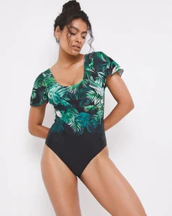 JD Williams Dark Tropics Fluted Sleeve Swimsuit