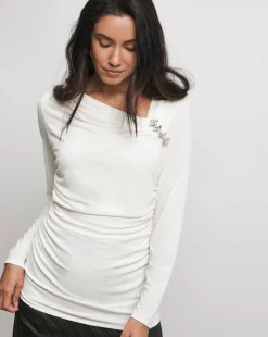 Joanna Hope Aysmmetrical Top With Brooch