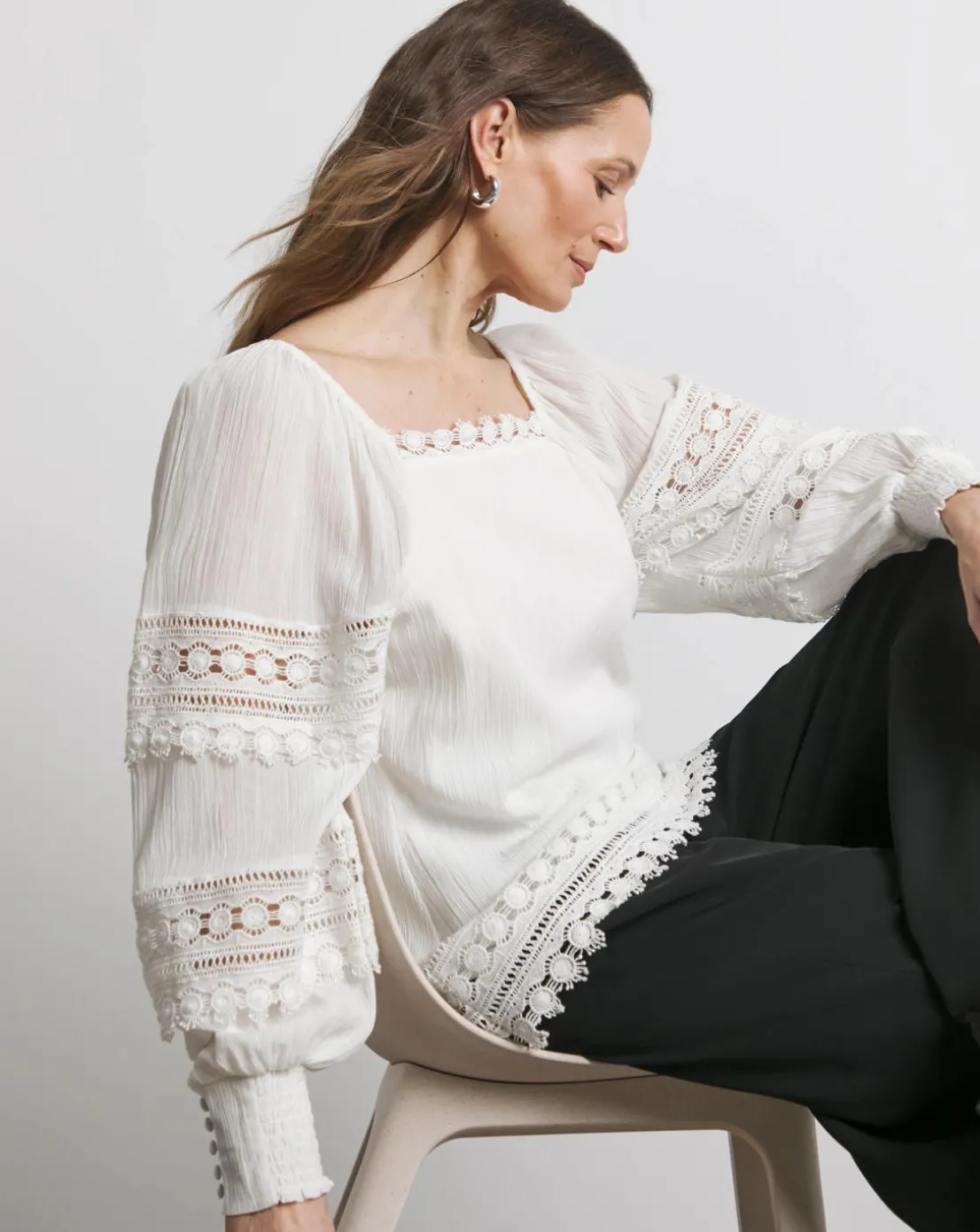 Joanna Hope Crinkle Blouse With Premium Trims