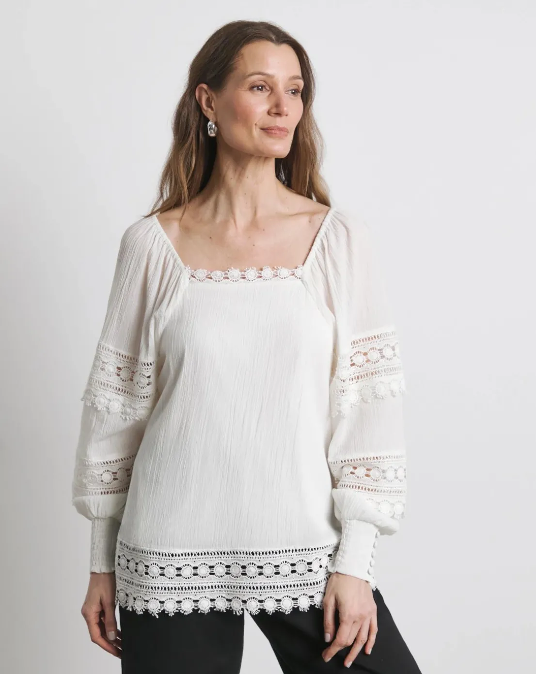 Joanna Hope Crinkle Blouse With Premium Trims