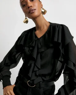 Joanna Hope Crinkle Chiffon Ruffle Blouse