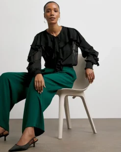 Joanna Hope Crinkle Chiffon Ruffle Blouse