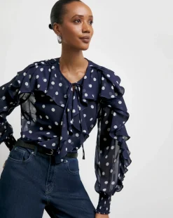 Joanna Hope Crinkle Chiffon Ruffle Blouse