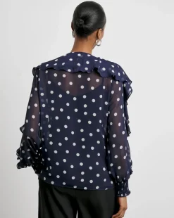 Joanna Hope Crinkle Chiffon Ruffle Blouse