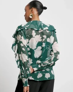 Joanna Hope Crinkle Chiffon Ruffle Blouse