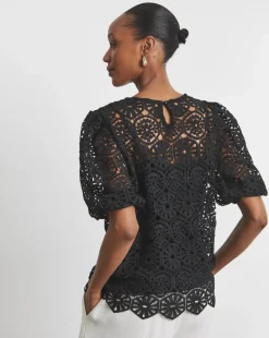Joanna Hope Crochet Blouse With Puff Sleeves