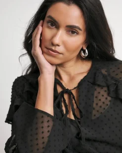 Joanna Hope Dobby Spot Ruffle Blouse