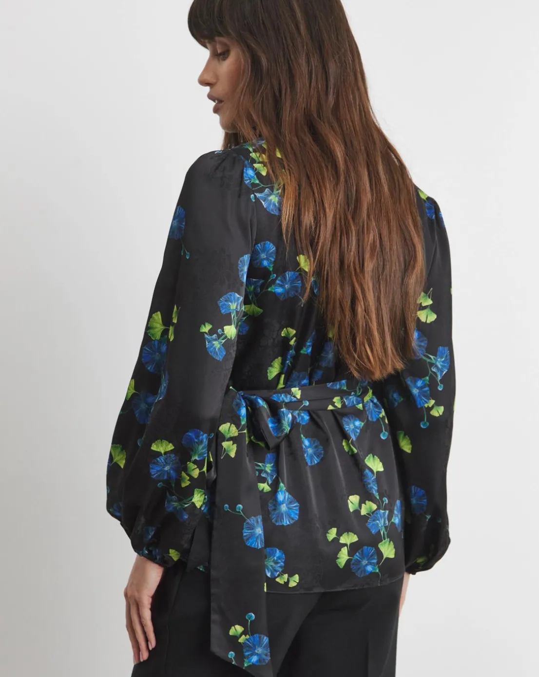 Joanna Hope Floral Satin Wrap Blouse