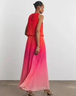 Joanna Hope Halter Neck Ombre Pleated Dress