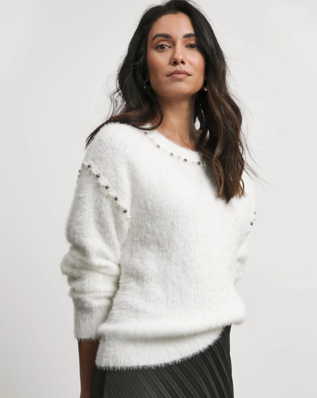 Joanna Hope Ivory Pearl Knit Trim Jumper