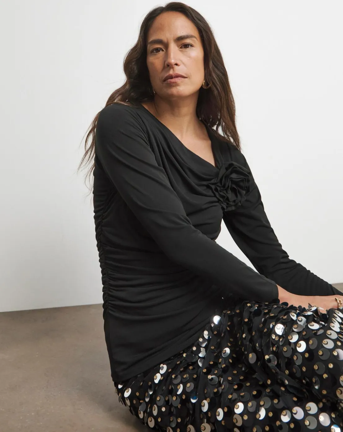 Joanna Hope Jersey Ruched Top With Detachable Corsage