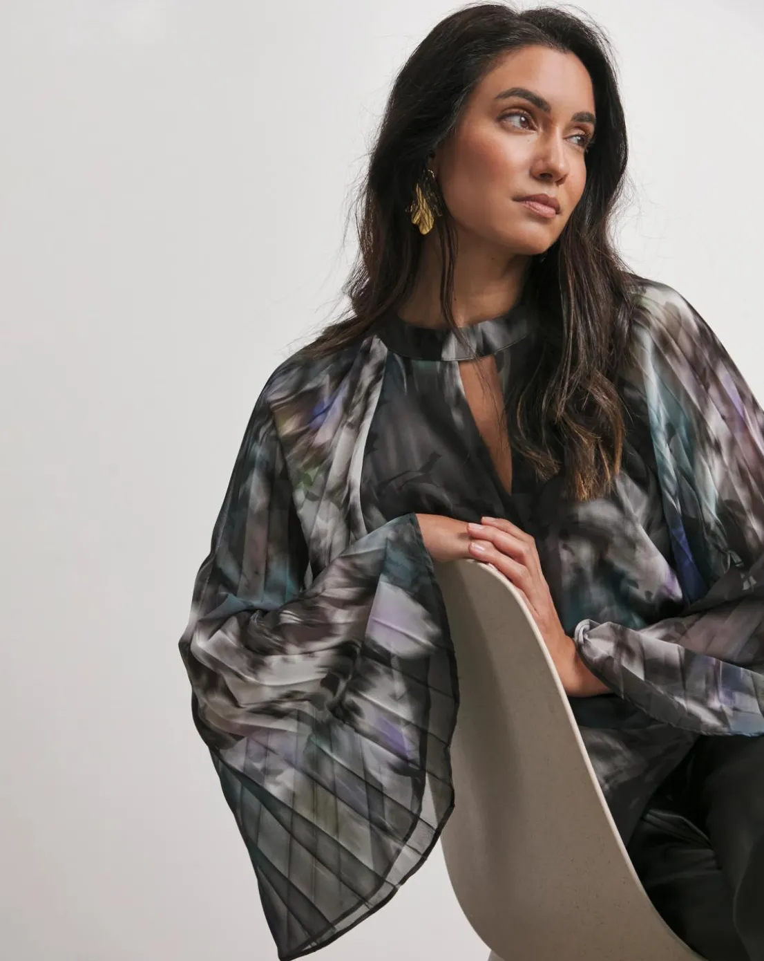 Joanna Hope Keyhole Pleated Blouse