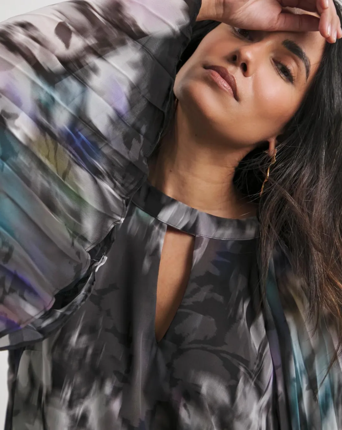 Joanna Hope Keyhole Pleated Blouse