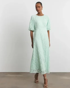 Joanna Hope Lace Dress With Puff Sleeves