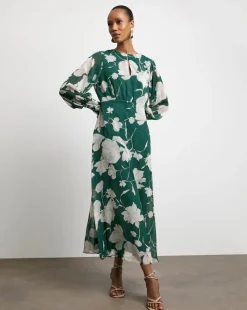 Joanna Hope Long Sleeve Maxi Dress With Keyhole