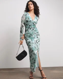 Joanna Hope Mesh Maxi Dress With Ruching