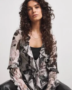 Joanna Hope Mesh Ruffle Blouse