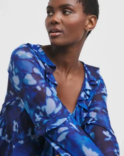 Joanna Hope Mesh Ruffle Blouse