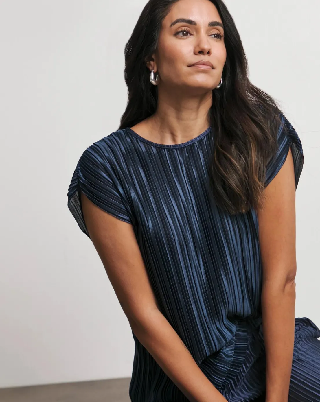 Joanna Hope Metallic Plisse Top