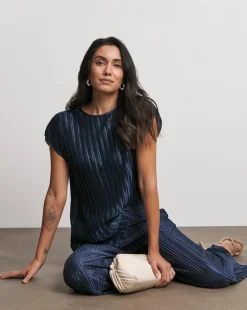 Joanna Hope Metallic Plisse Top