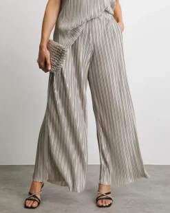 Joanna Hope Metallic Plisse Wide Leg Trousers